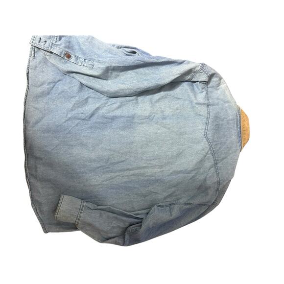 M. Julian Adventures BIB Front Denim button front shirt leather collar mens L - Picture 3 of 4